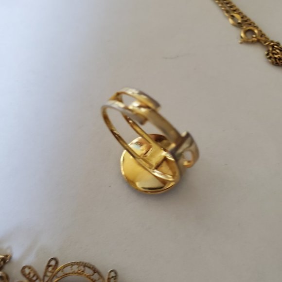 Vintage Gold-Toned Damascene Inlaid Necklace and Ring - Picture 4 of 4